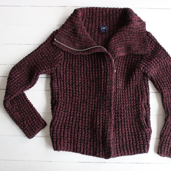 GAP Red Mahogany Knit Motorcycle Sweater, Size Small - Picture 2 of 8